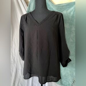Black V-Neck Cuffed Sleeve Blouse